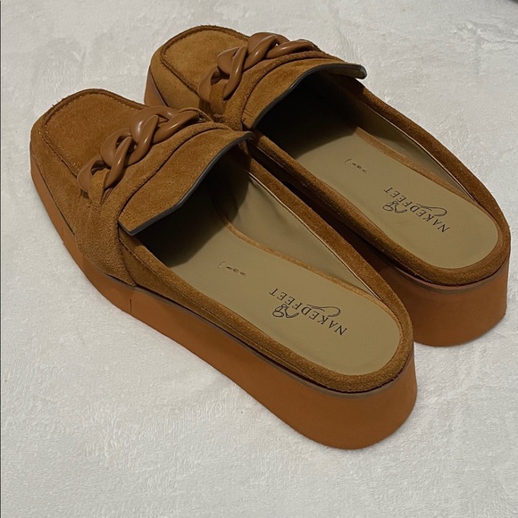 Naked Feet Tan Suede Elect Platform Mules Sz 10M - Picture 9 of 9